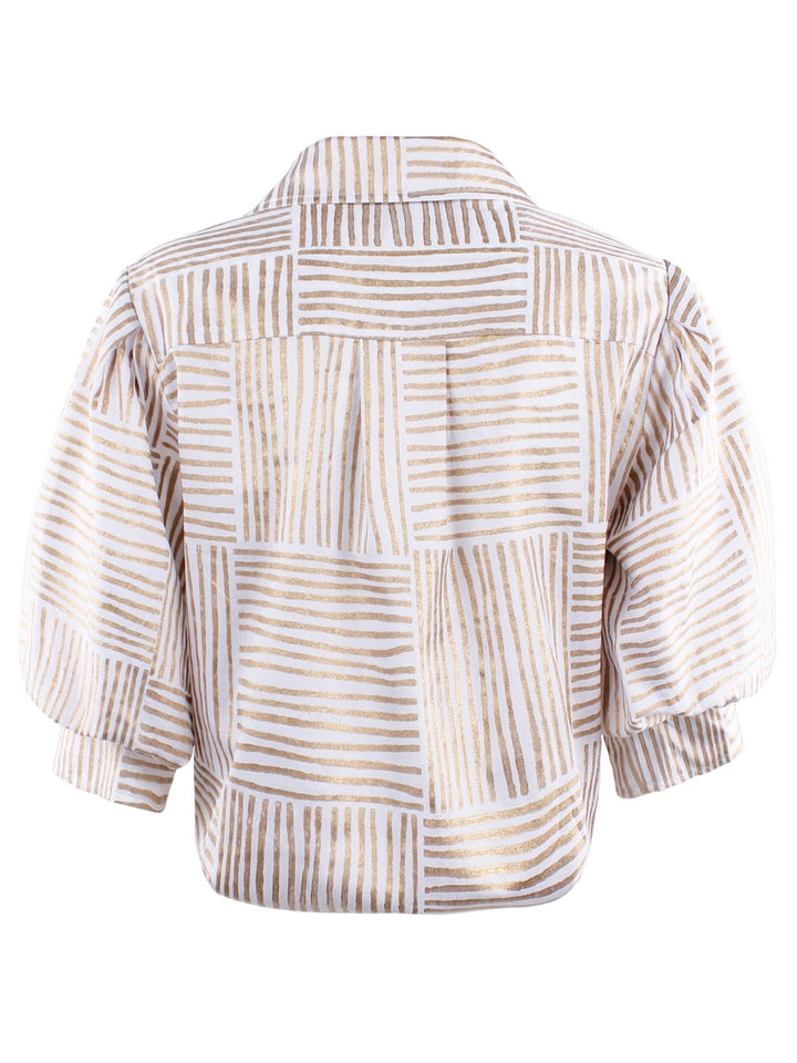MENDED Bomba Twist-Hem Short Sleeve Shirt, Navy Block Stripe - The Mended Company
