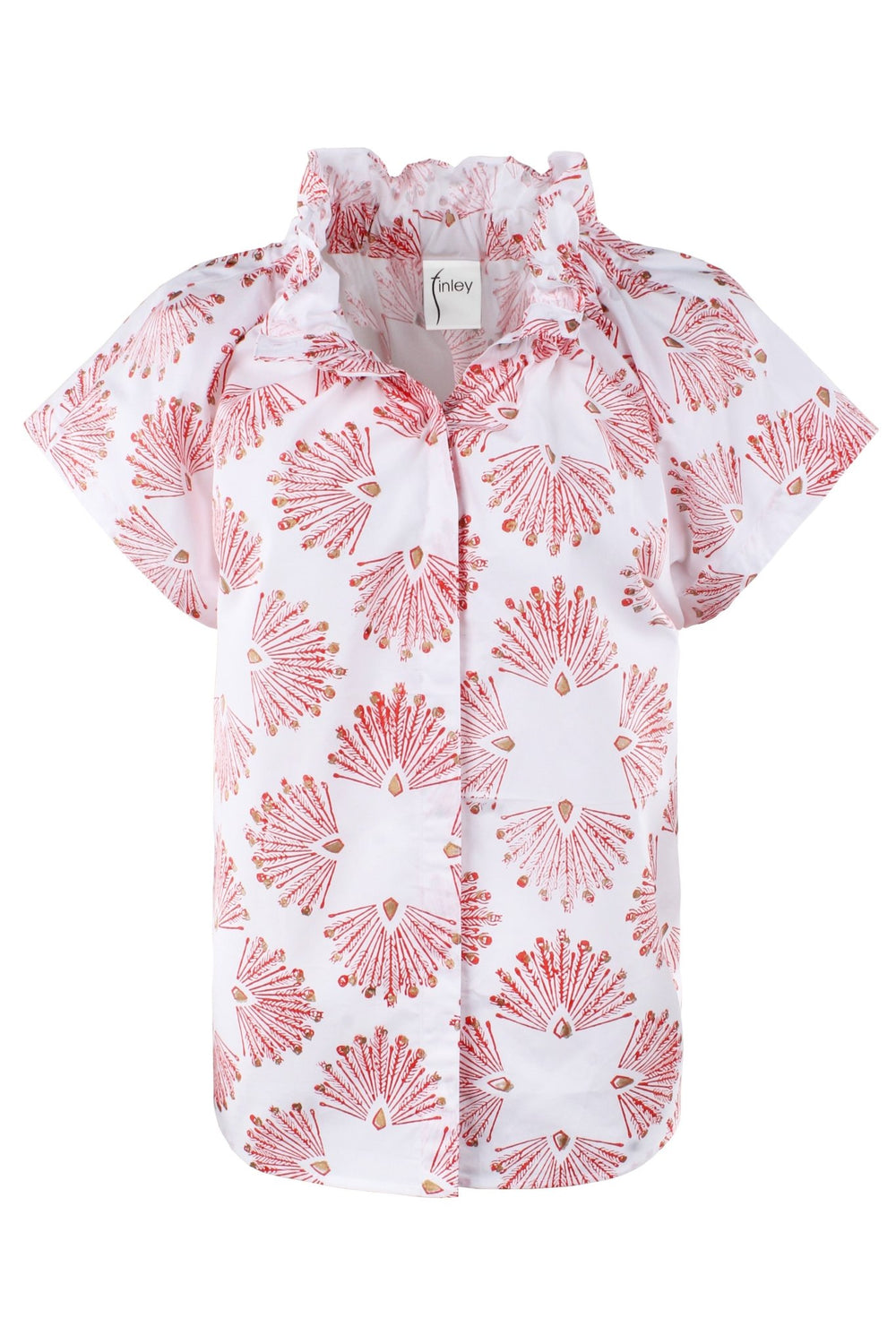 MENDED Jenny Top Coral Peacock Print - The Mended Company