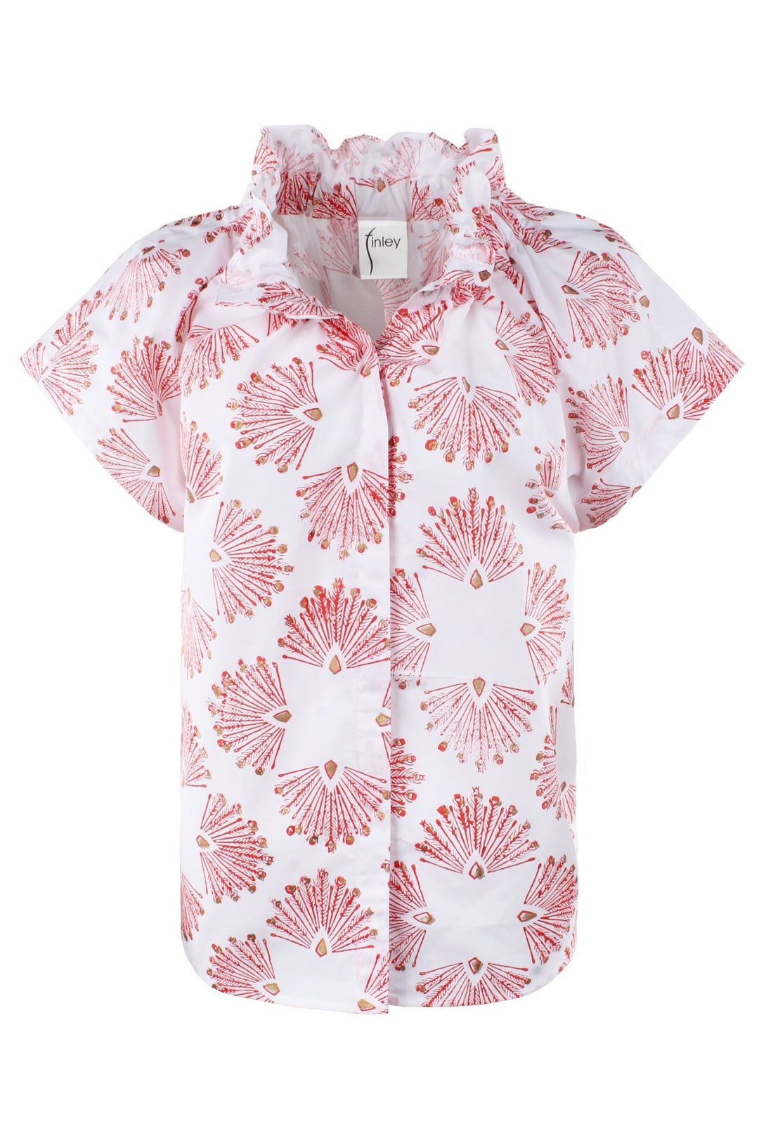 MENDED Jenny Top Coral Peacock Print - The Mended Company