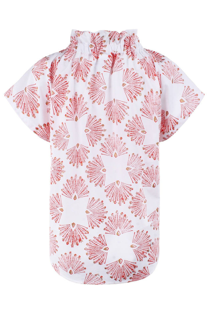 MENDED Jenny Top Coral Peacock Print - The Mended Company