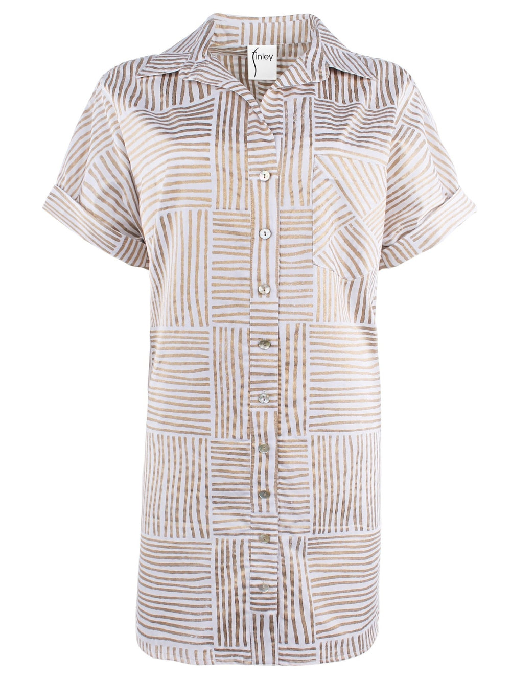 MENDED Reese Shirt Dress Gold Block Stripe Print - The Mended Company