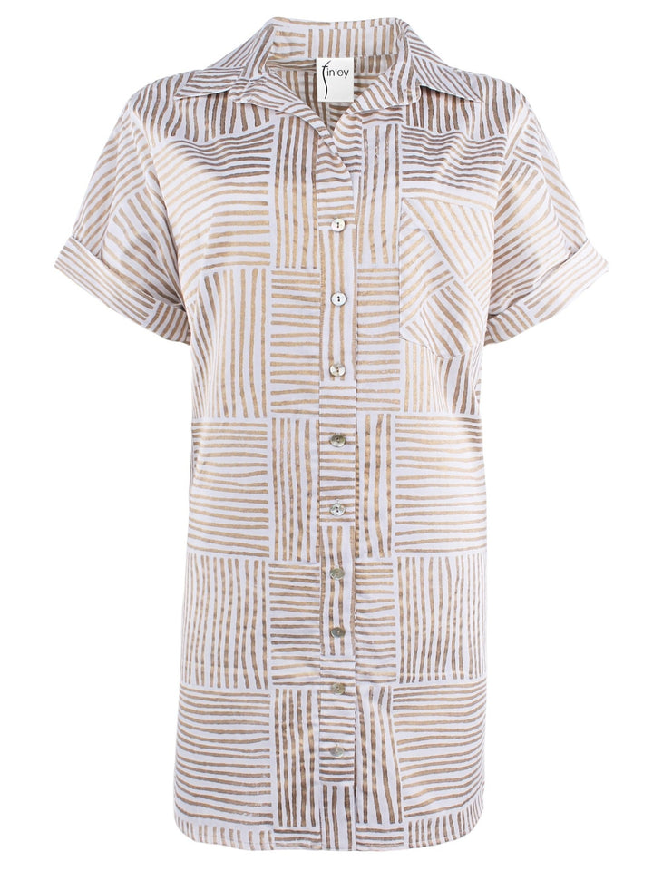 MENDED Reese Shirt Dress Gold Block Stripe Print - The Mended Company