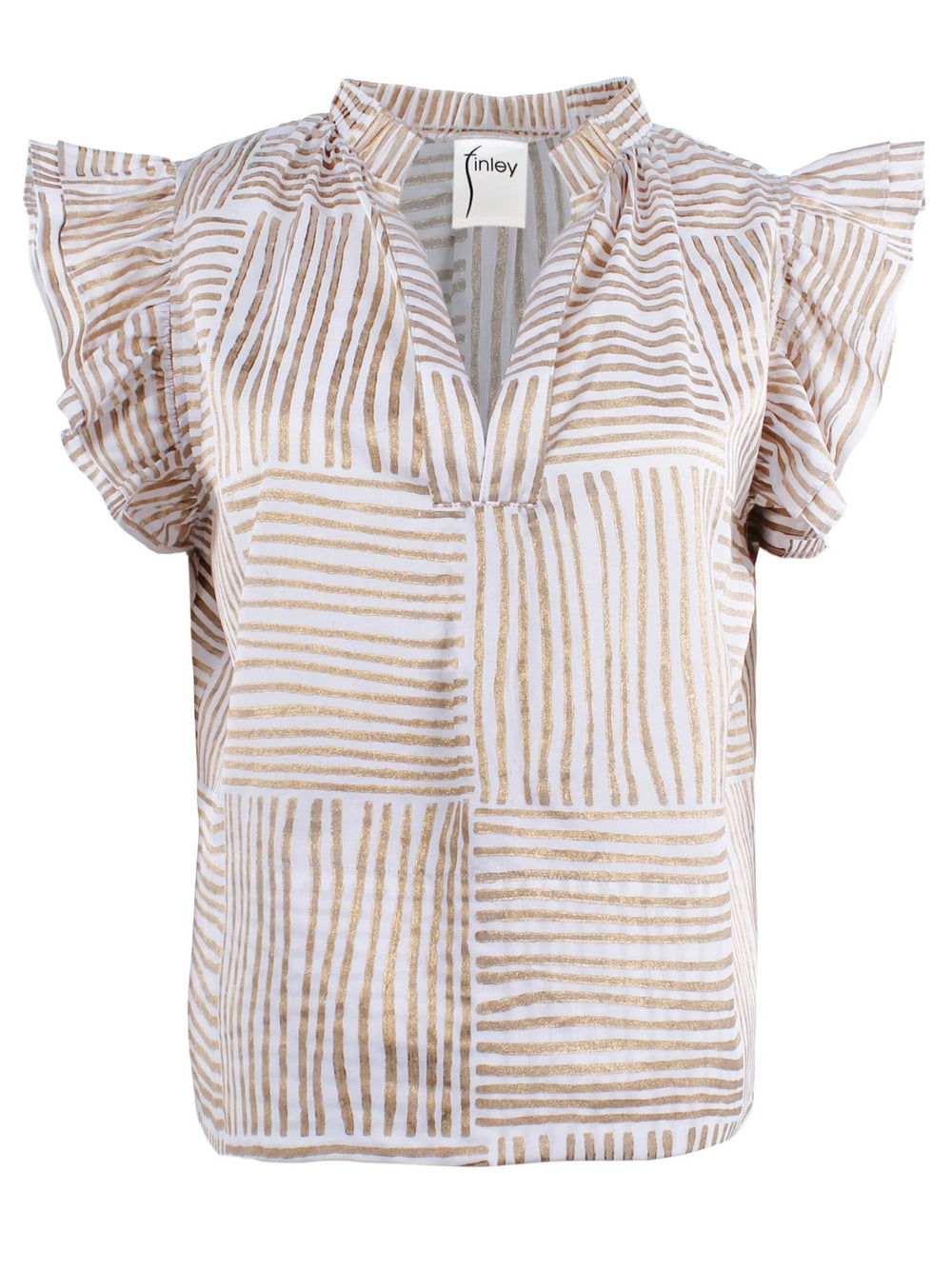 MENDED Remy Ruffle Sleeve Top, Gold Block Stripe - The Mended Company