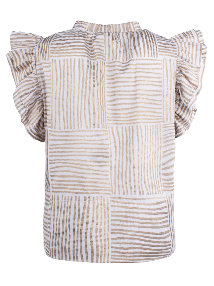 MENDED Remy Ruffle Sleeve Top, Red Block Stripe - The Mended Company