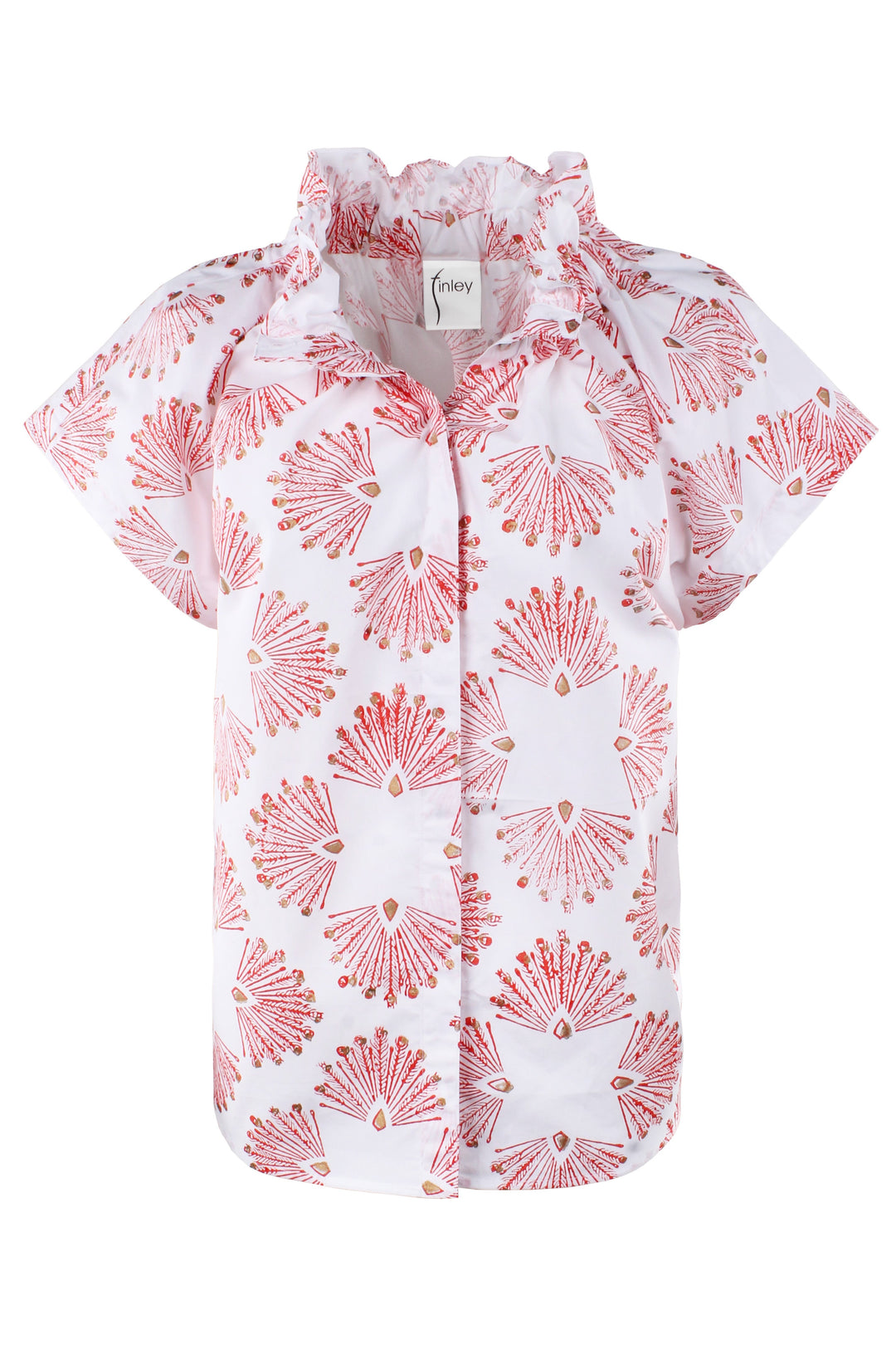 MENDED Jenny Top Coral Peacock Print