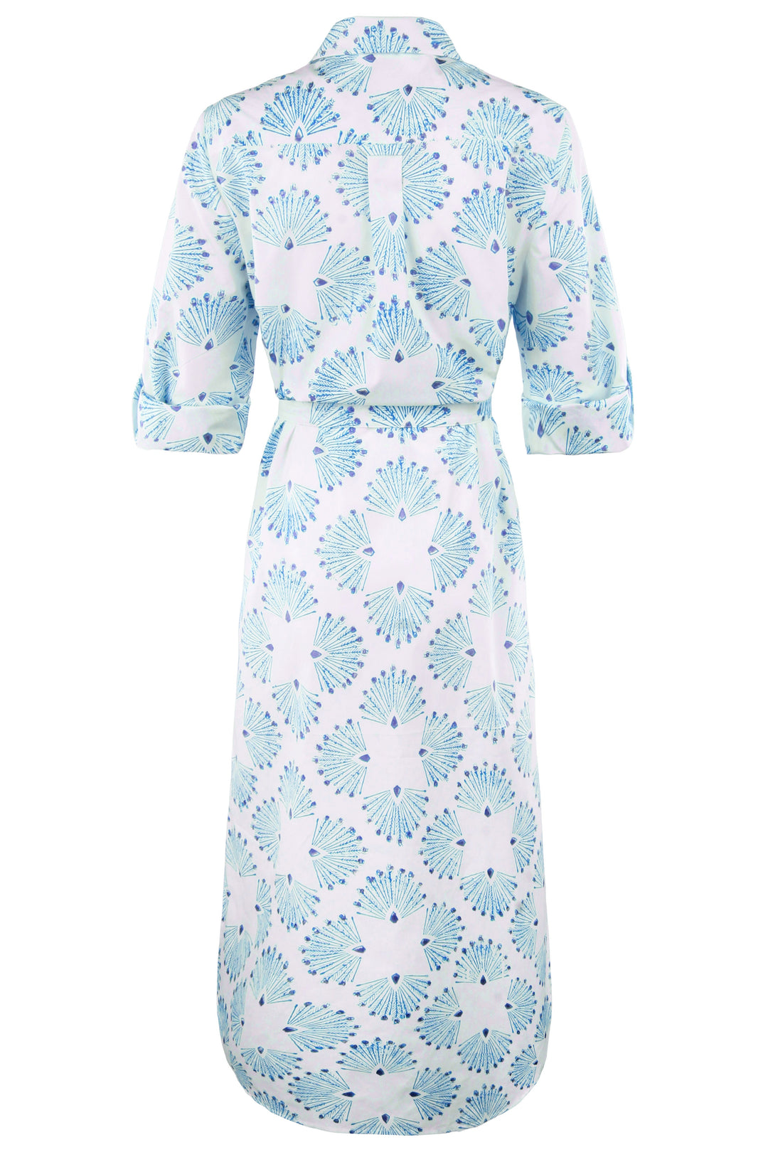 MENDED Alex Long Shirtdress Turquoise Peacock Print