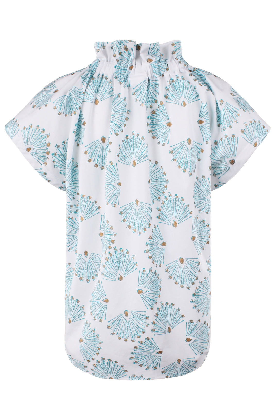MENDED Jenny Top Turquoise Peacock Print