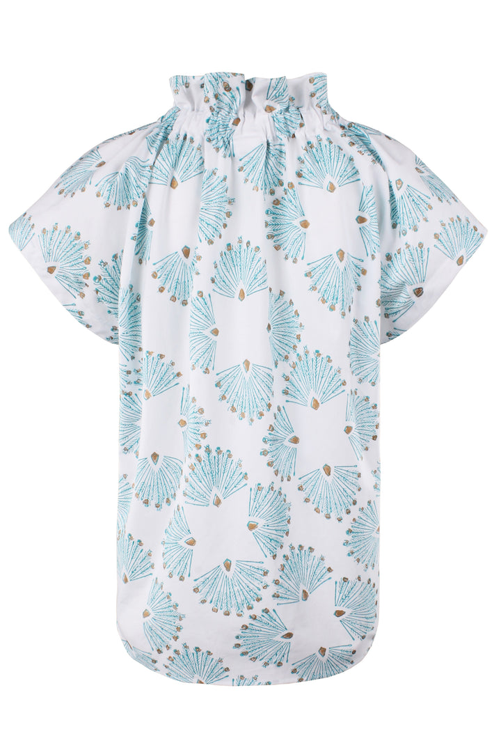 MENDED Jenny Top Turquoise Peacock Print