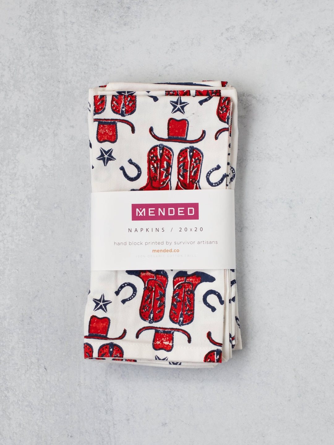 Organic Ivory Napkins (set of 4) - Cowgirl, Navy &amp; Poppy - The Mended Company