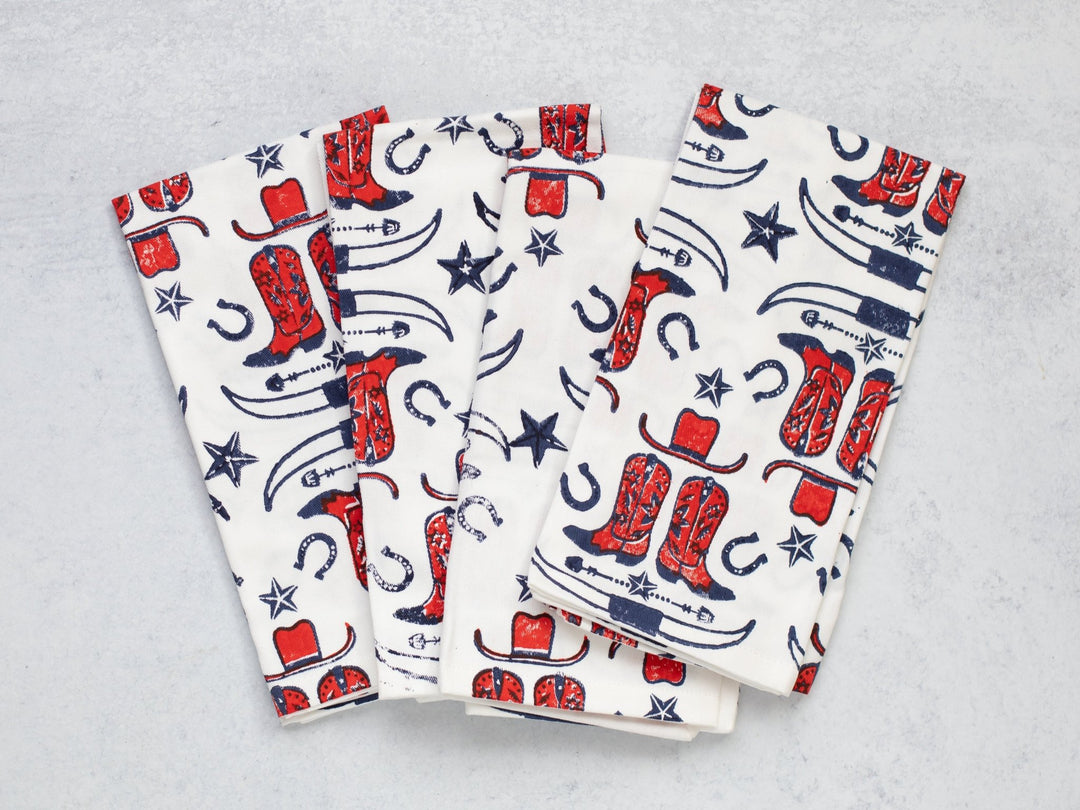 Organic Ivory Napkins (set of 4) - Cowgirl, Navy & Poppy - The Mended Company