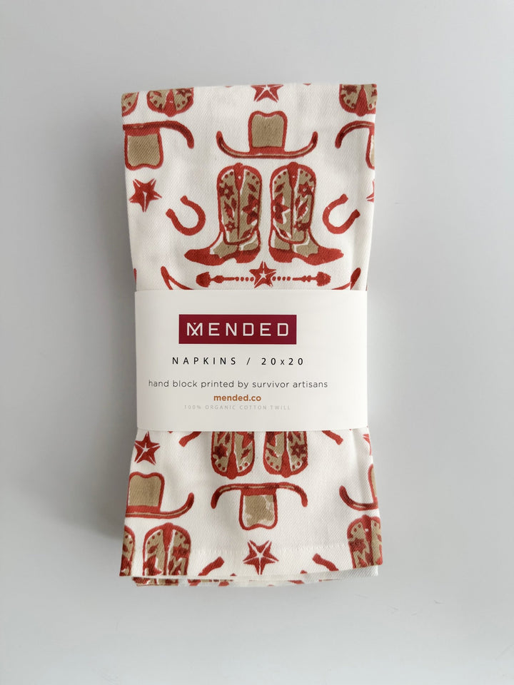 Organic Ivory Napkins (set of 4) - Cowgirl, Terracotta - The Mended Company