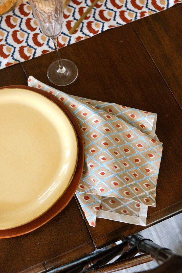 Organic Ivory Napkins (set of 4) - Ikat, Chai - The Mended Company