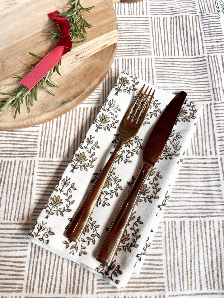 Organic Ivory Napkins (set of 4) - Lotus, Black &amp; Chai - The Mended Company