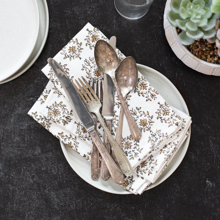 Organic Ivory Napkins (set of 4) - Lotus, Black &amp; Chai - The Mended Company