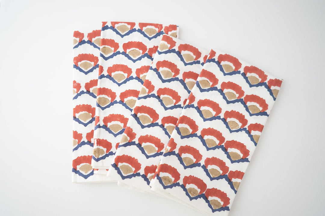Organic Ivory Napkins (set of 4) - Modern Poppy, Terracotta - The Mended Company