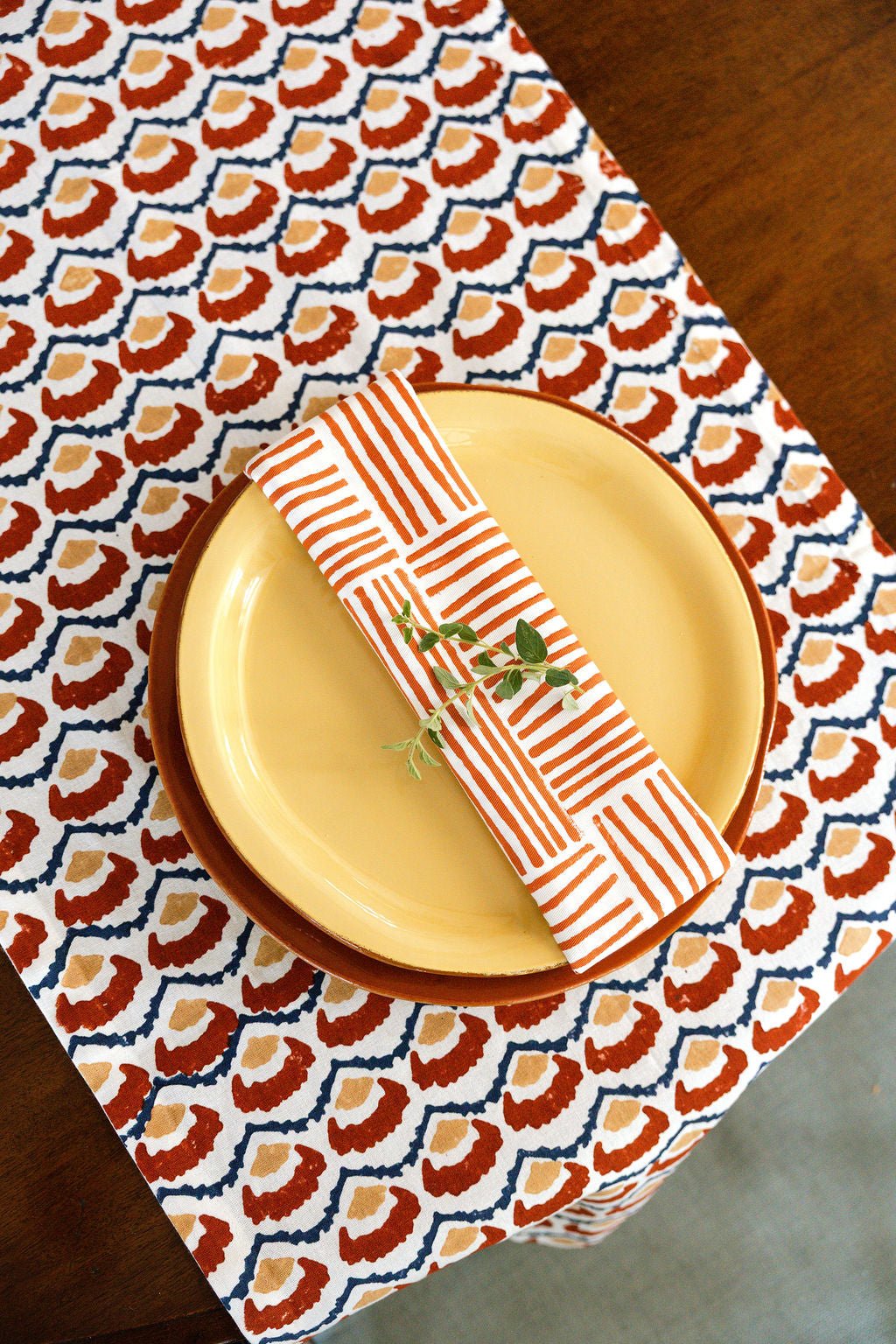 Organic Ivory Napkins (set of 4) - Small Stripe, Terracotta - The Mended Company