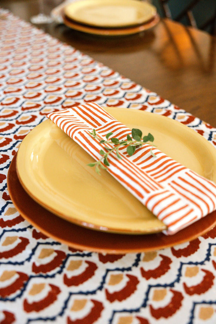 Organic Ivory Napkins (set of 4) - Small Stripe, Terracotta - The Mended Company