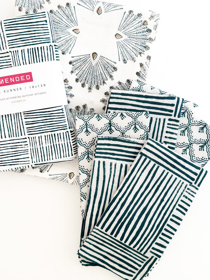 Organic Ivory Napkins (set of 4) - Stripe, Midnight - The Mended Company