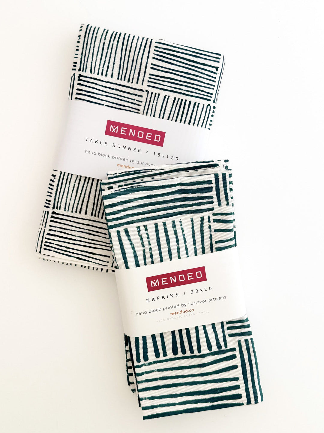 Organic Ivory Napkins (set of 4) - Stripe, Midnight - The Mended Company