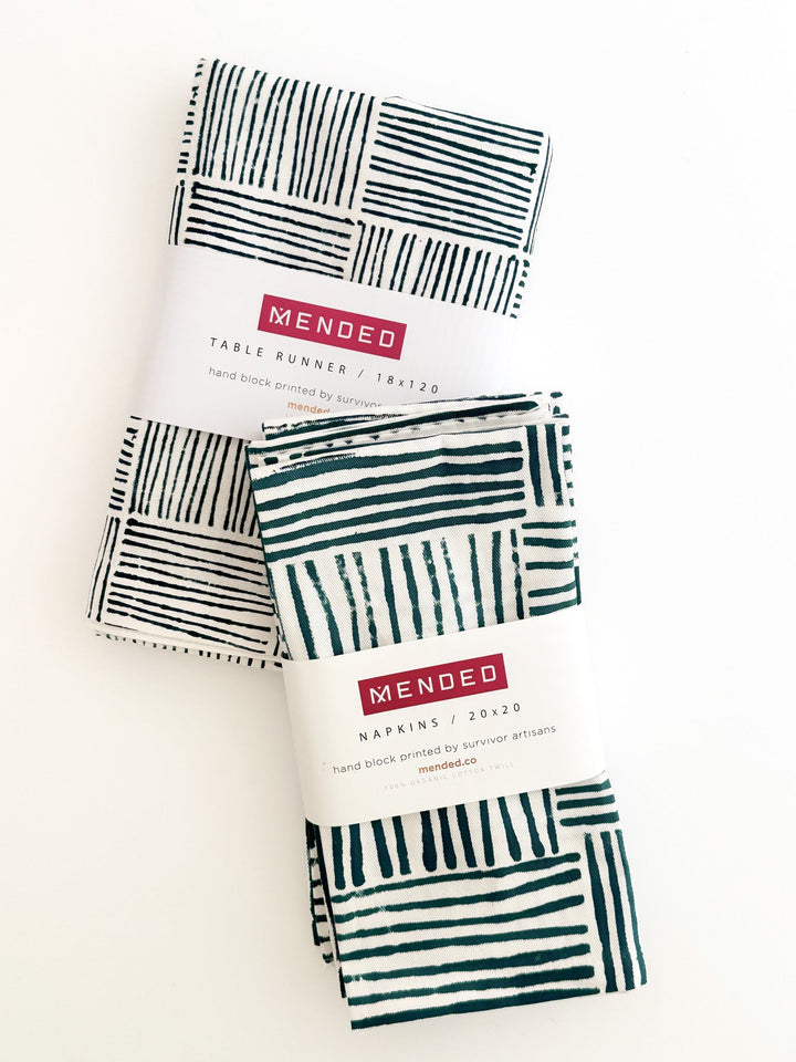 Organic Ivory Napkins (set of 4) - Stripe, Midnight - The Mended Company