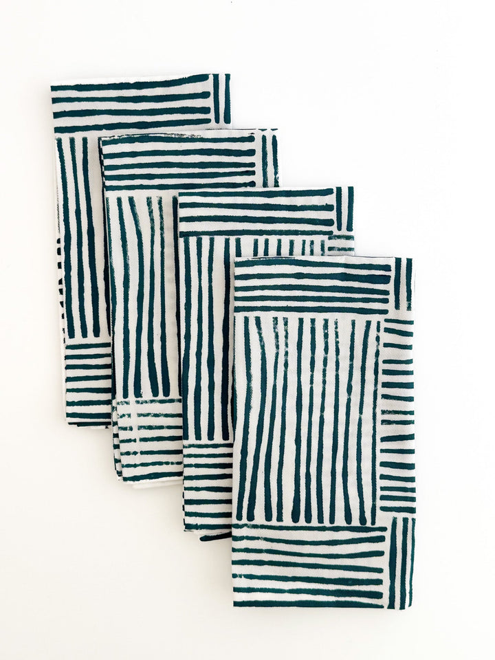 Organic Ivory Napkins (set of 4) - Stripe, Midnight - The Mended Company