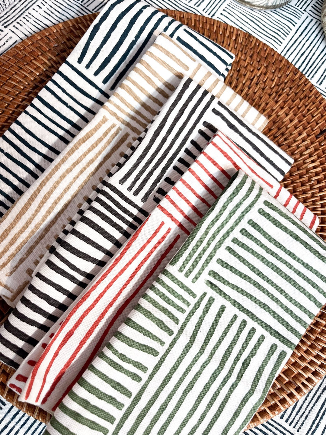 Organic Ivory Napkins (set of 4) - Striped, Midnight - The Mended Company