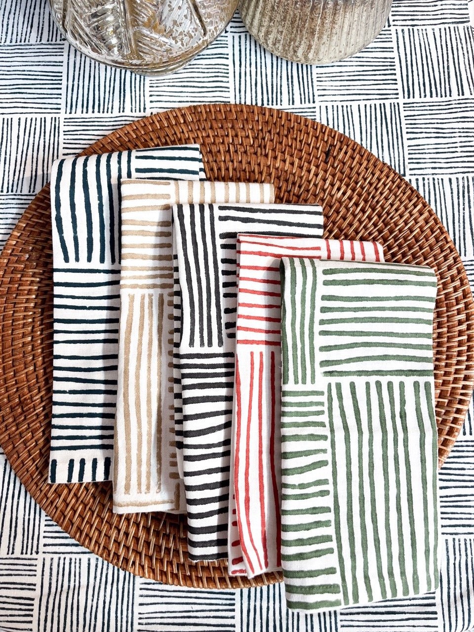 Organic Ivory Napkins (set of 4) - Striped, Terracotta - The Mended Company