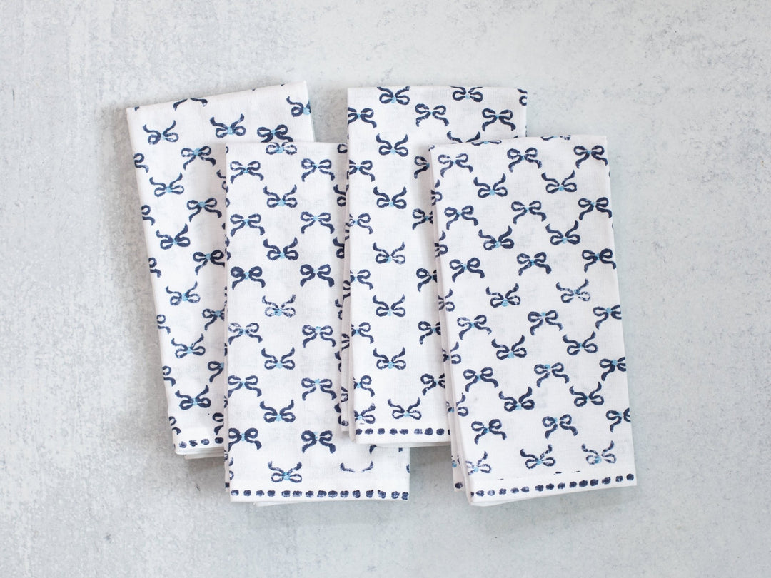 Organic Napkins (set of 4) - Bows - Navy - The Mended Company