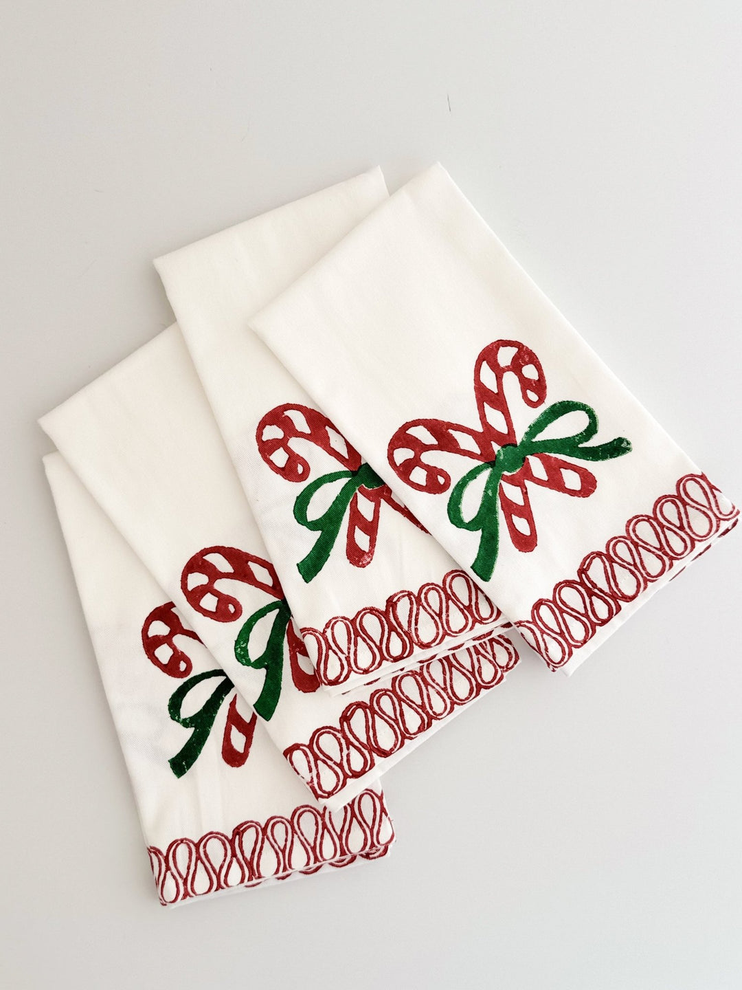 Organic Napkins (set of 4) - Candy Cane, Evergreen &amp; Red - The Mended Company