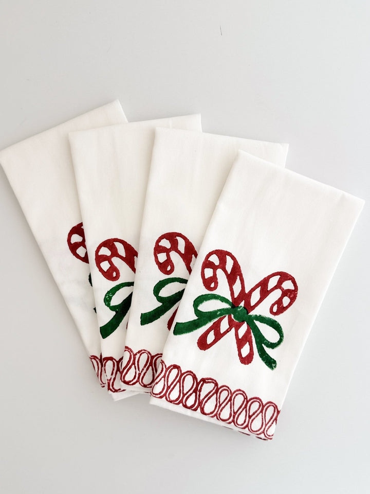 Organic Napkins (set of 4) - Candy Cane, Evergreen &amp; Red - The Mended Company