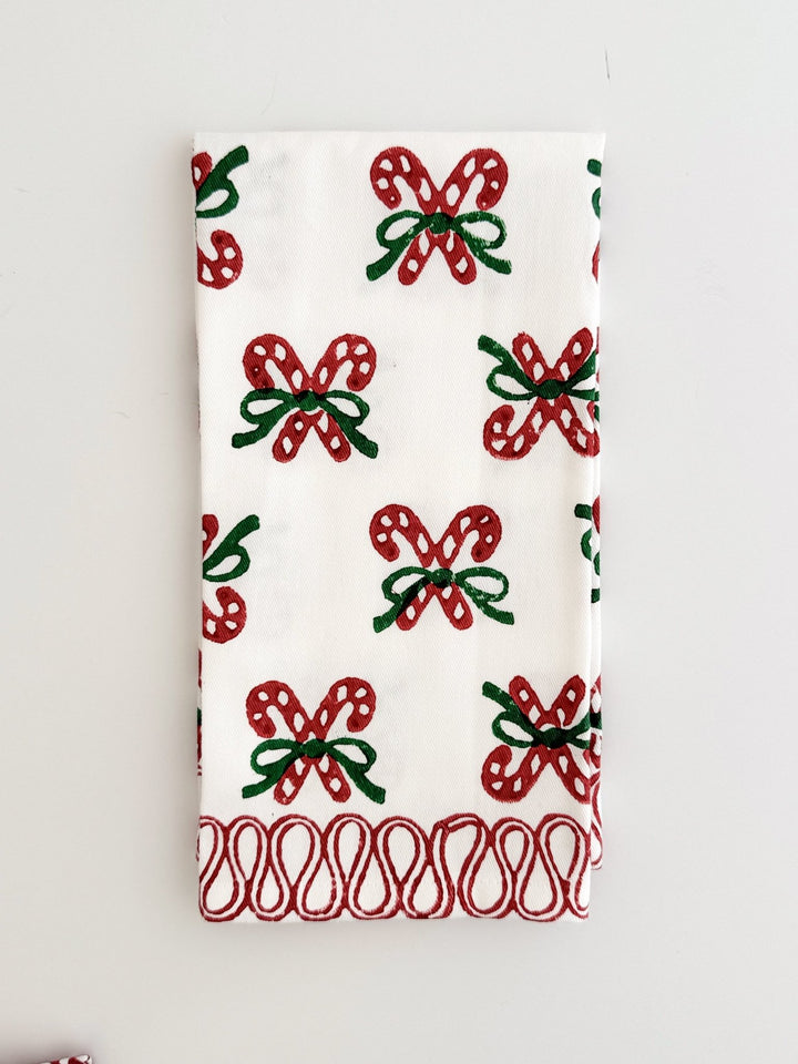 Organic Napkins (set of 4) - Candy Cane (small), Evergreen &amp; Red - The Mended Company