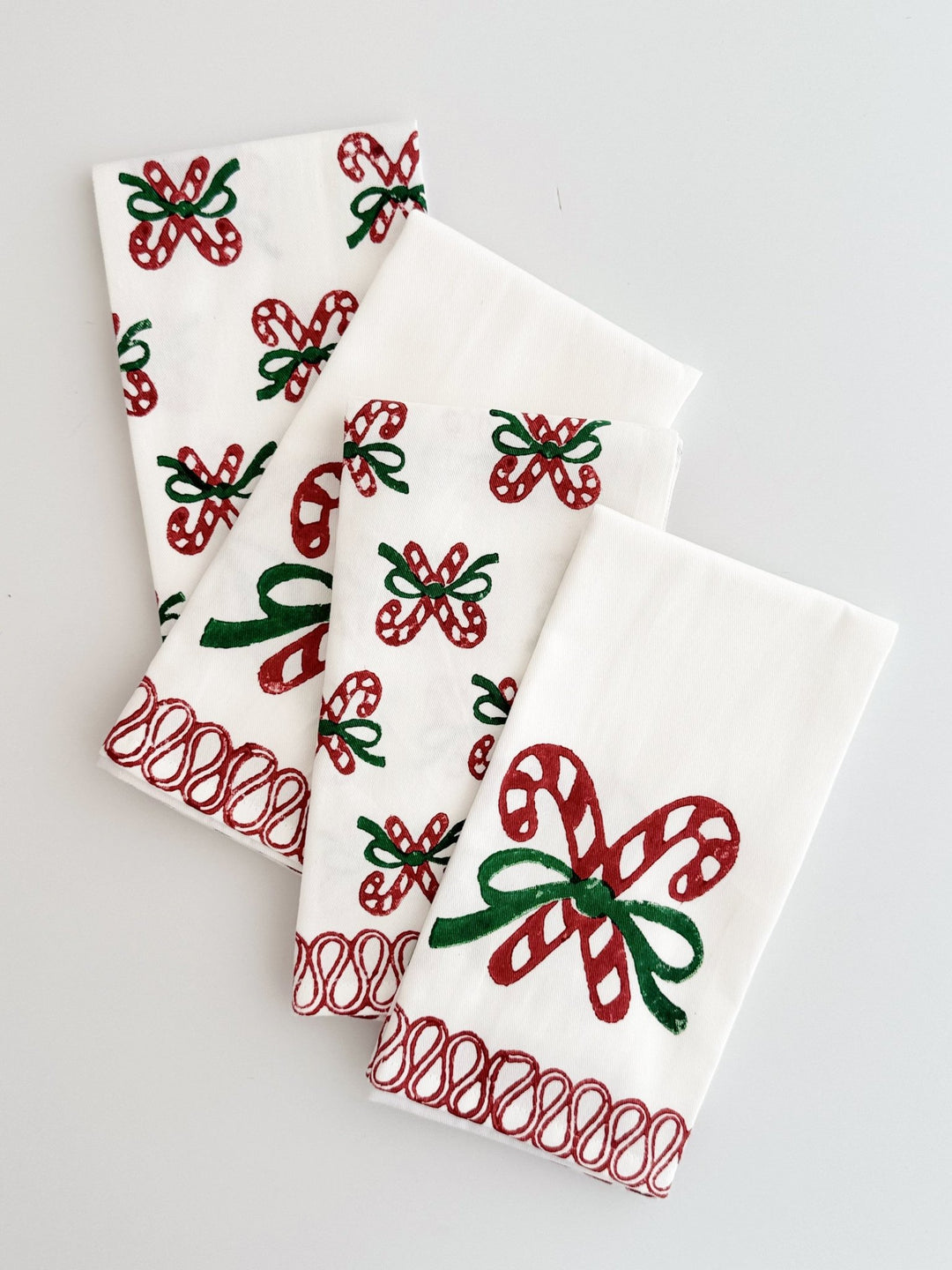 Organic Napkins (set of 4) - Candy Cane (small), Evergreen &amp; Red - The Mended Company