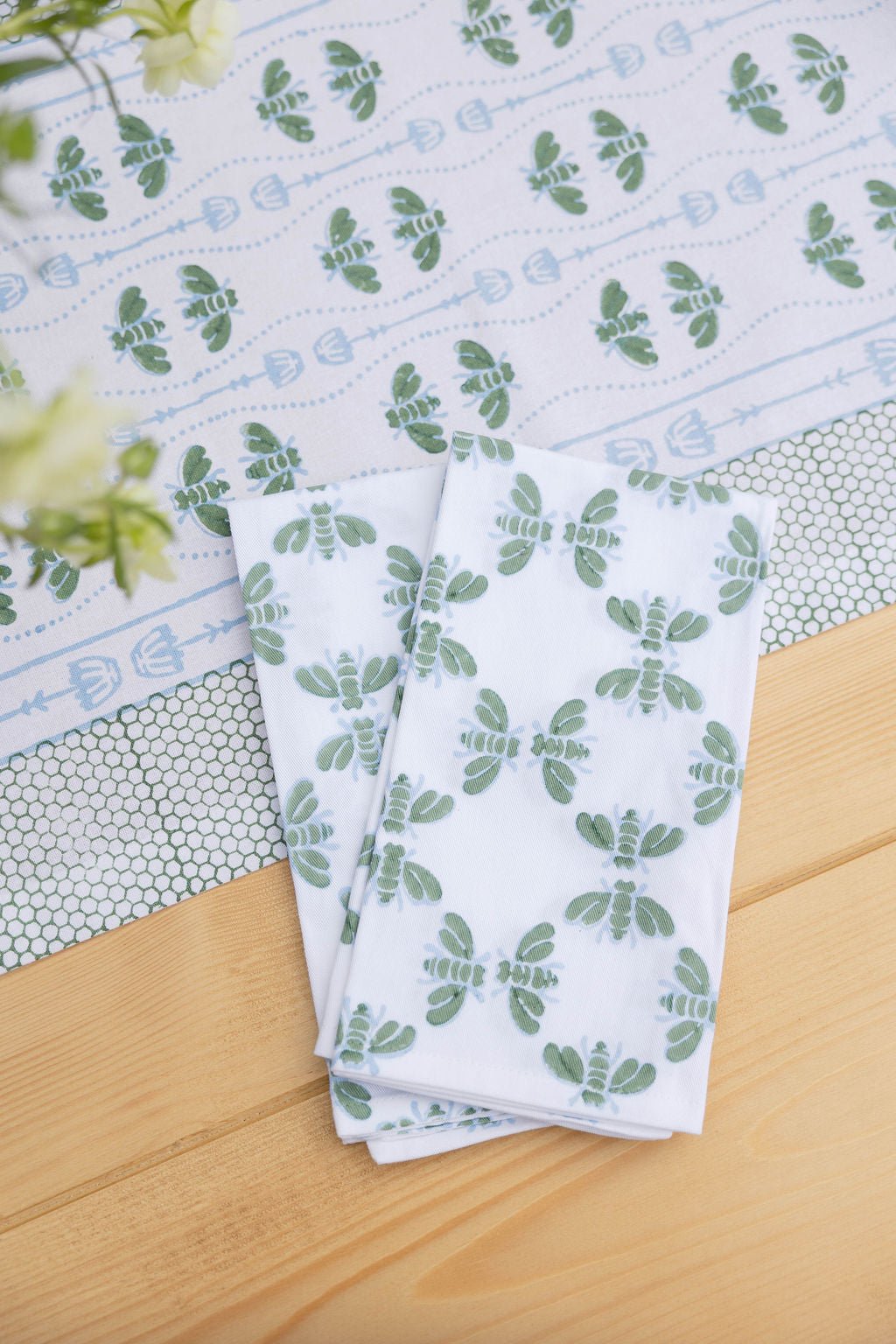 Organic Napkins (set of 4) - Honeybee - Uniform Blue & Sage - The Mended Company