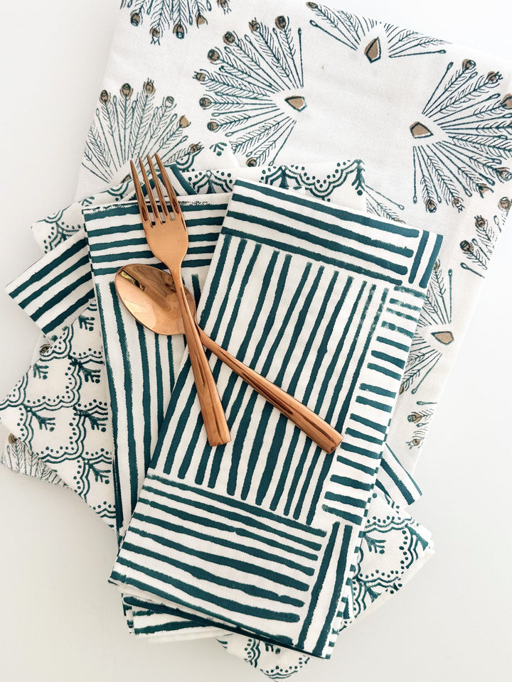 Organic Napkins (set of 4) - Jaipur, Midnight - The Mended Company