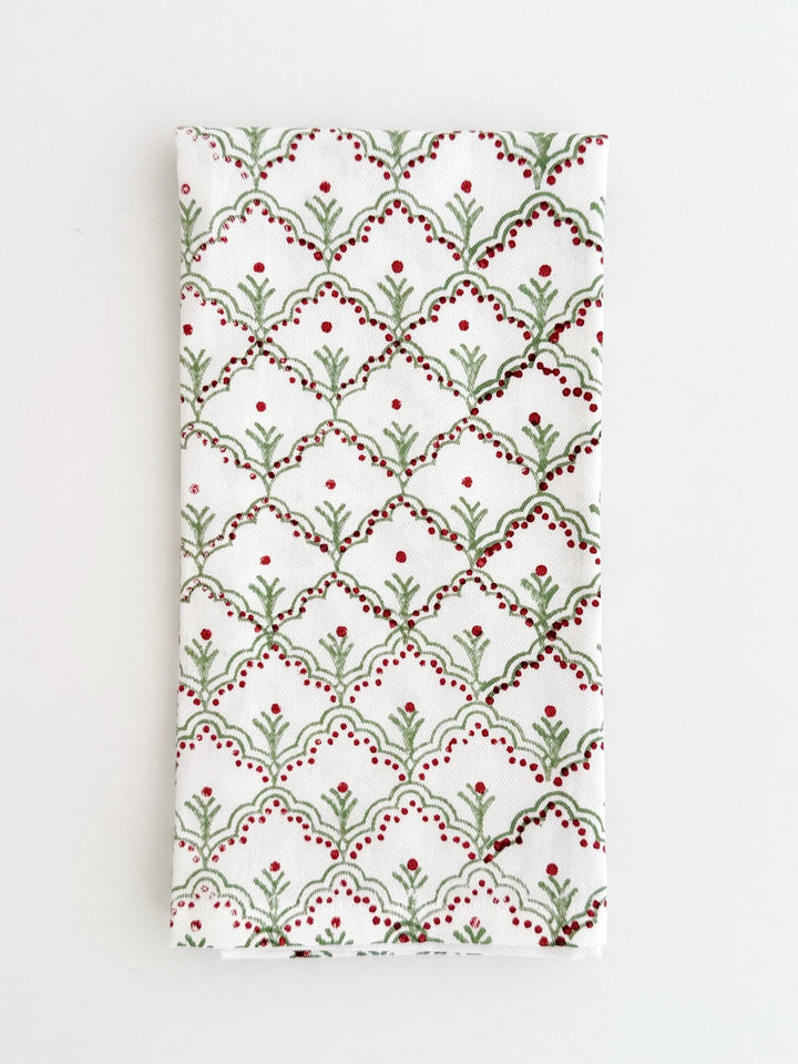Organic Napkins (set of 4) - Jaipur, Sage &amp; Red - The Mended Company