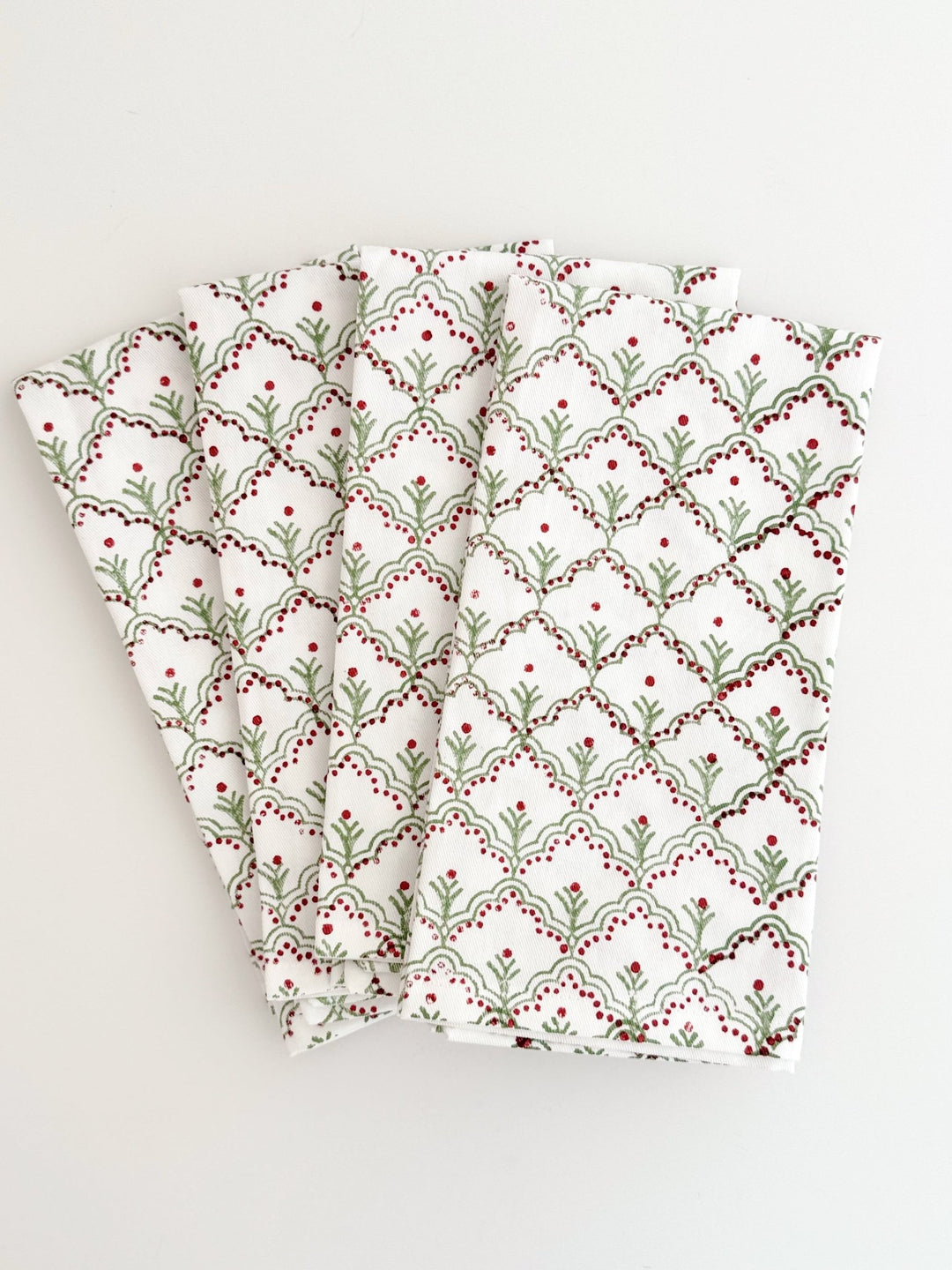 Organic Napkins (set of 4) - Jaipur, Sage &amp; Red - The Mended Company