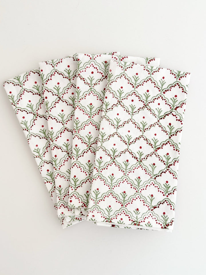 Organic Napkins (set of 4) - Jaipur, Sage &amp; Red - The Mended Company