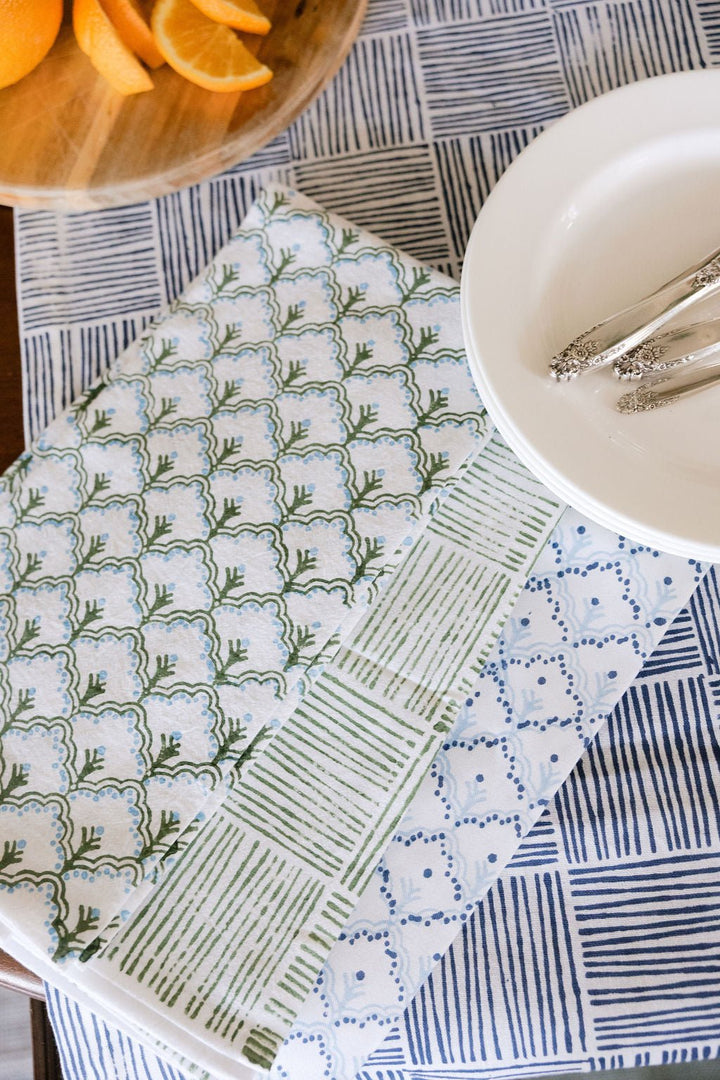 Organic Napkins (set of 4) - Jaipur, Uniform Blue &amp; Sage - The Mended Company