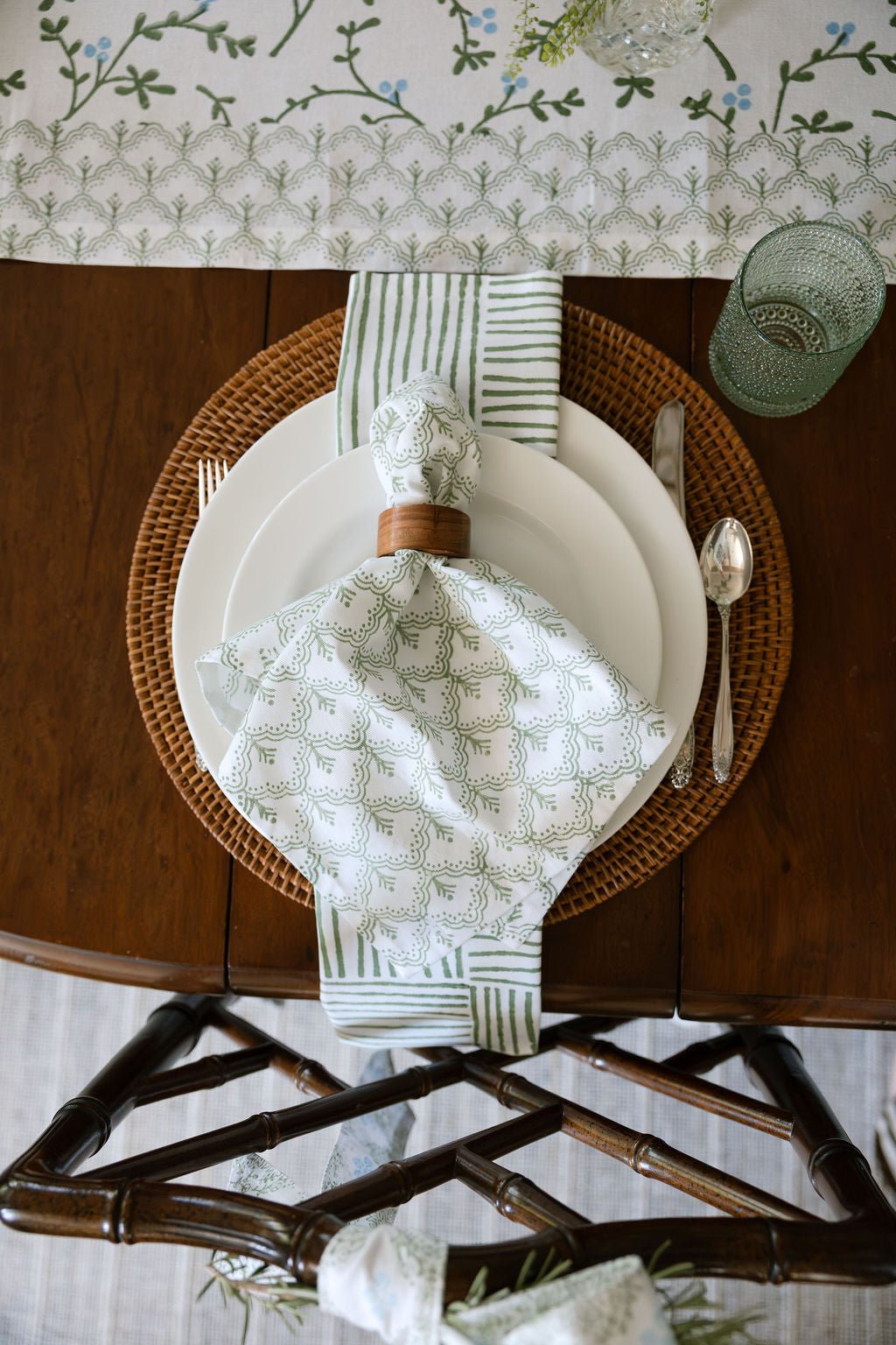 Organic Napkins (set of 4) - Jaipur, Uniform Blue &amp; Sage - The Mended Company