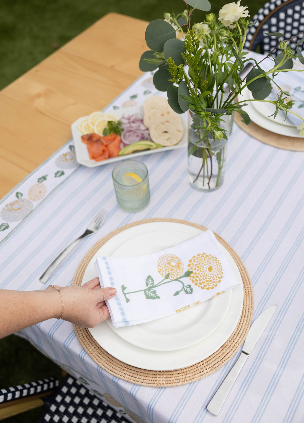 Organic Napkins (set of 4) - Marigold Flower - Uniform Blue - The Mended Company