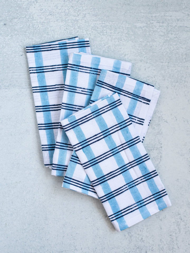 Organic Napkins (set of 4) - Plaid, Navy &amp; Uniform Blue - The Mended Company
