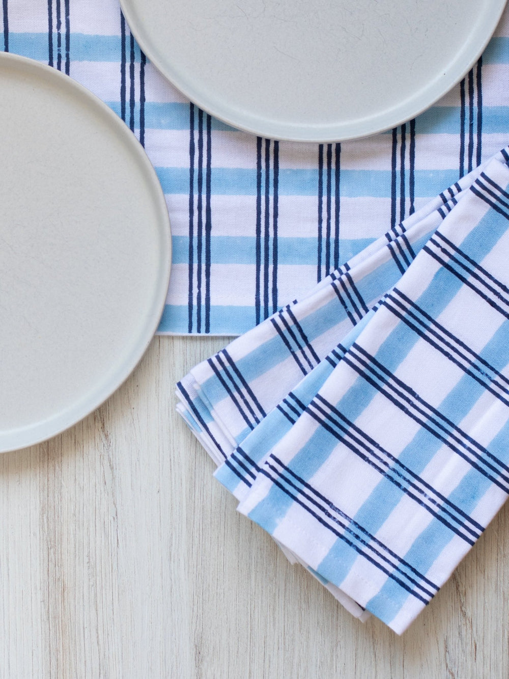 Organic Napkins (set of 4) - Plaid, Navy & Uniform Blue - The Mended Company