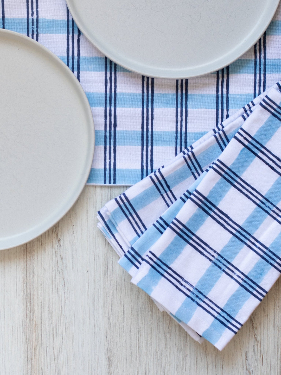 Organic Napkins (set of 4) - Plaid, Navy &amp; Uniform Blue - The Mended Company