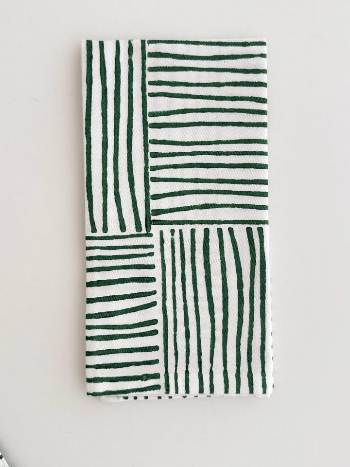 Organic Napkins (set of 4) - Stripe, Evergreen - The Mended Company