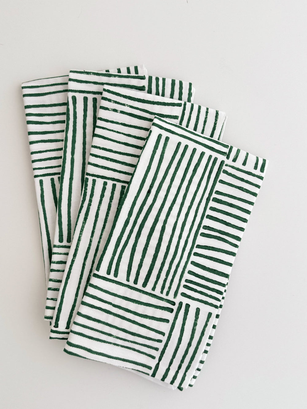 Organic Napkins (set of 4) - Stripe, Evergreen - The Mended Company