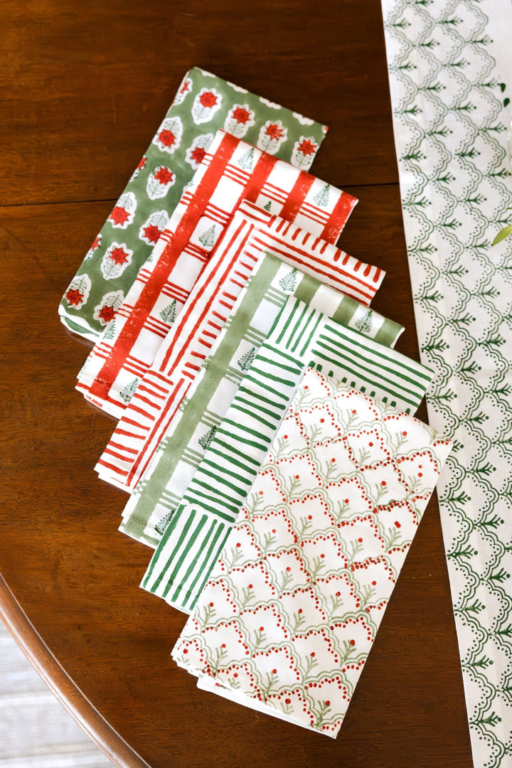 Organic Napkins (set of 4) - Stripe, Evergreen - The Mended Company
