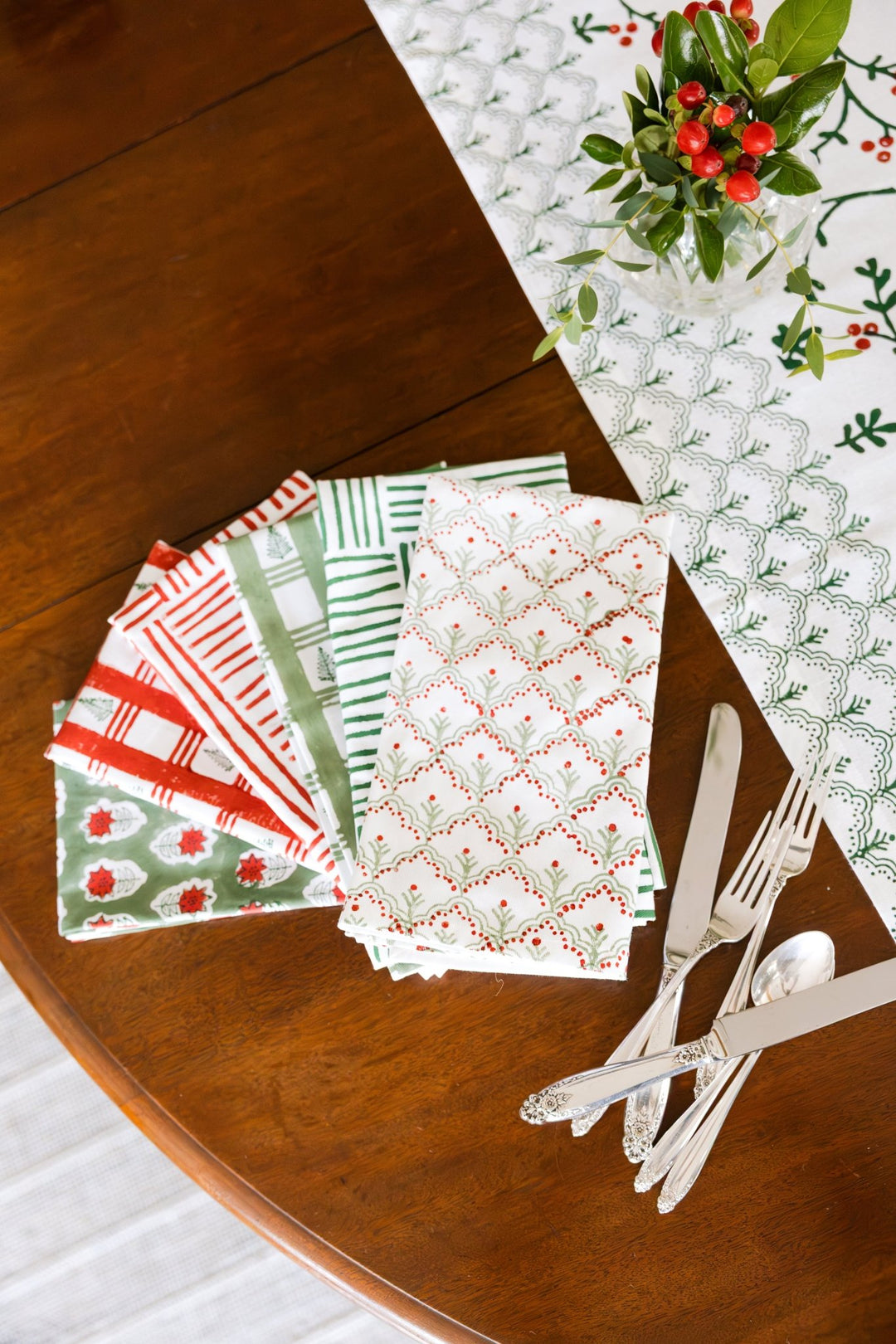 Organic Napkins (set of 4) - Stripe, Evergreen - The Mended Company