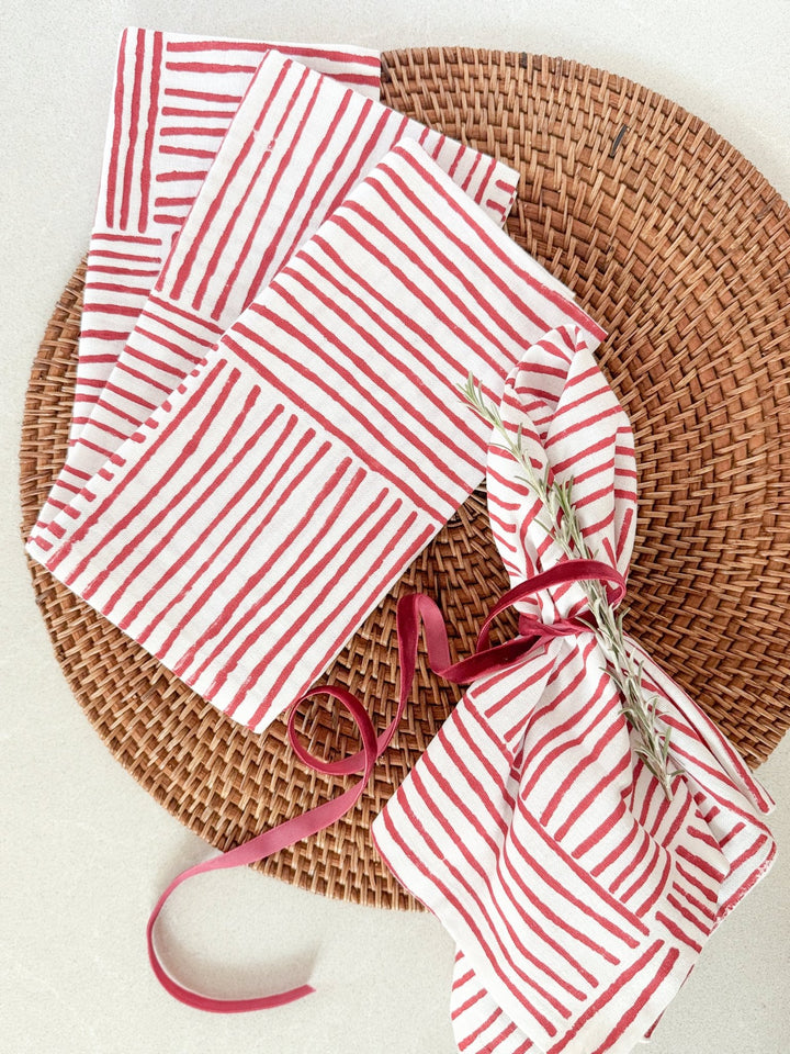 Organic Napkins (set of 4) - Stripe, Red - The Mended Company