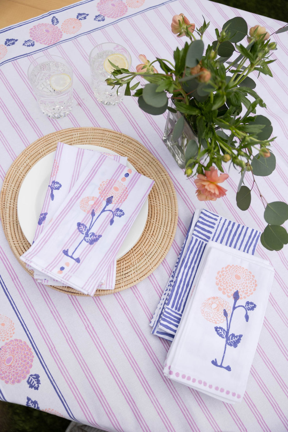 Organic Napkins (set of 4) - Striped, Periwinkle - The Mended Company