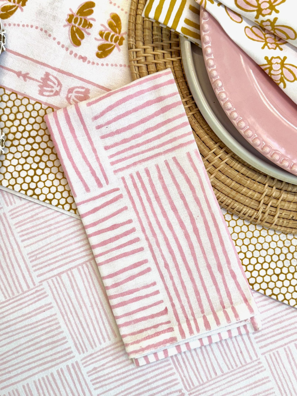 Organic Napkins (set of 4) - Striped, Rose - The Mended Company